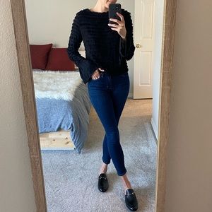 Black Fringe Open-Back Blouse